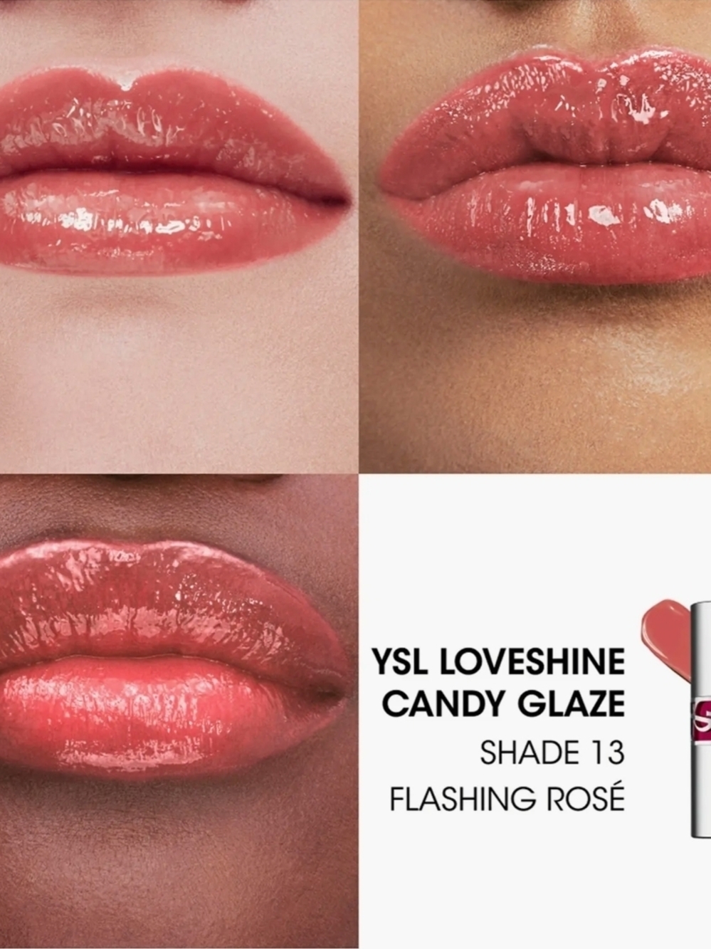YSL LoveShine Candy Glaze Lip Gloss Stick - Flashing Rose 13 NEW